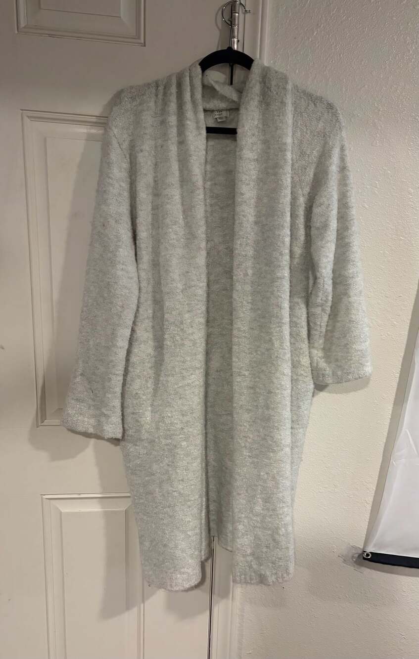 A New Day Gray Fuzzy Long Open Front Cardigan M/L